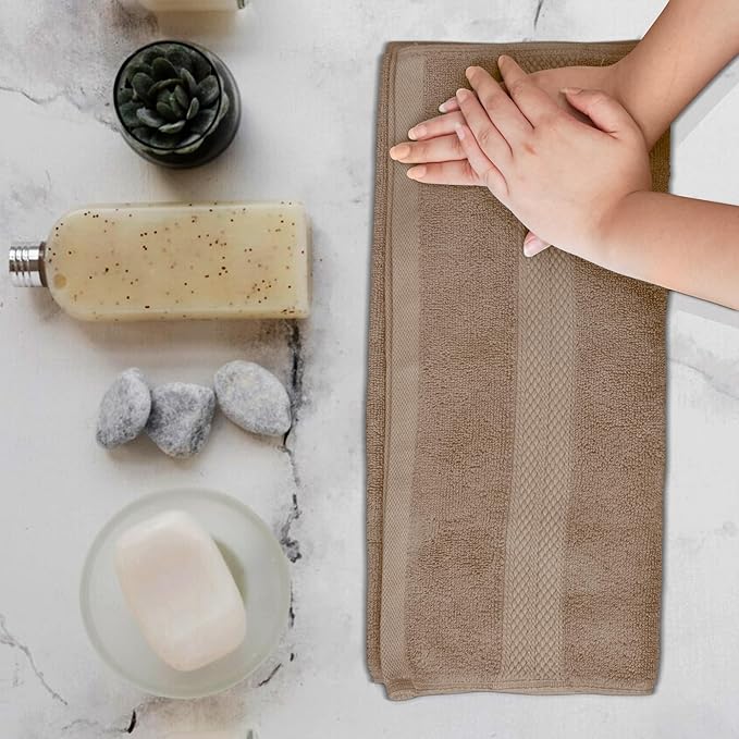 Avalon Towels Luxury Hand Towels (Pack of 6) Size 16x28 Inches - Premium Cotton, Soft and Highly Absorbent Hand Towels for Bathroom, 600 GSM Face Towels, Hotel & Spa Quality, Quick Dry (Beige)