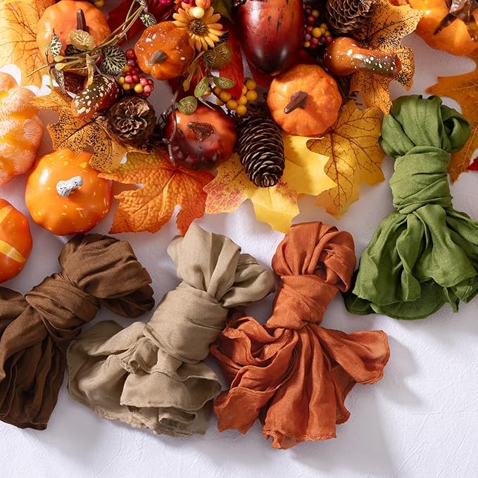DeZerlor 20 Pack Fall Cheesecloth Napkins Washable Thanksgiving Cloth Napkins Set of 20 Cotton Gauze Dinner Table Napkins Bulk 21x21 Inches for Friendsgiving Wedding Bridal Baby Shower Party Decor
