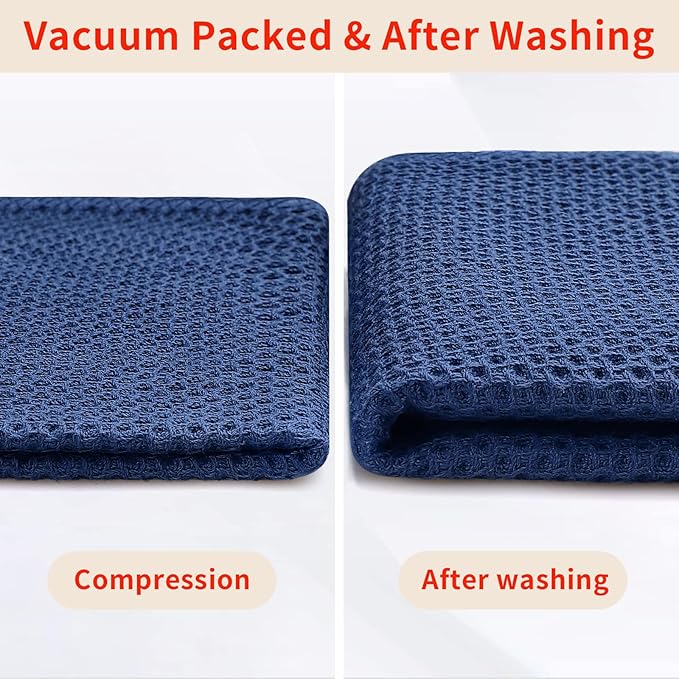 Homaxy 100% Cotton Waffle Weave Kitchen Towels, 3-Pack Ultra Soft Absorbent Dish Towels, Quick Drying Cleaning Towels, 13 x 28 Inches, Navy Blue