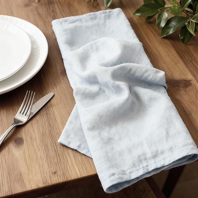 100% Pure Linen Napkins 18 x 18 Inch Baby Blue - Set of 6 Pack Oversized Dinner Table Cloth Napkin, Washable for Home,Kitchen and Everyday Use