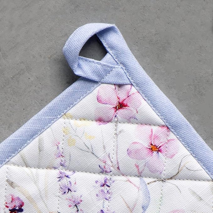 Maison d' Hermine Pot Holders 100% Cotton Heat Resistant Potholders 8" x 8" Hot Pads with Loop BBQ Cooking Baking Gifts for Mothers Day Handling Hot Pans Spring/Summer (Pack of 1, Summer Floral)