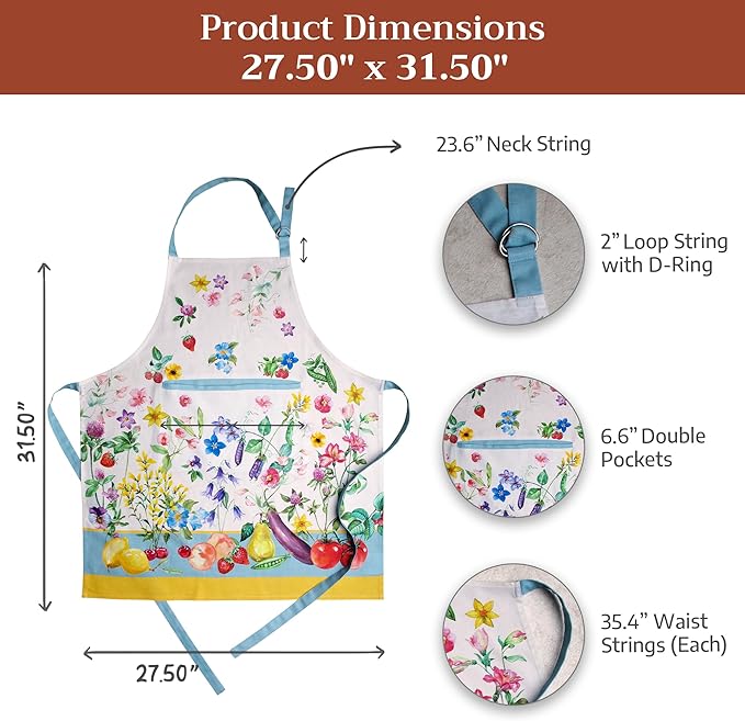 Maison d' Hermine 100% Cotton Apron for women with Pocket Kitchen Chef Apron for Men Cooking Mothers Day Gifts