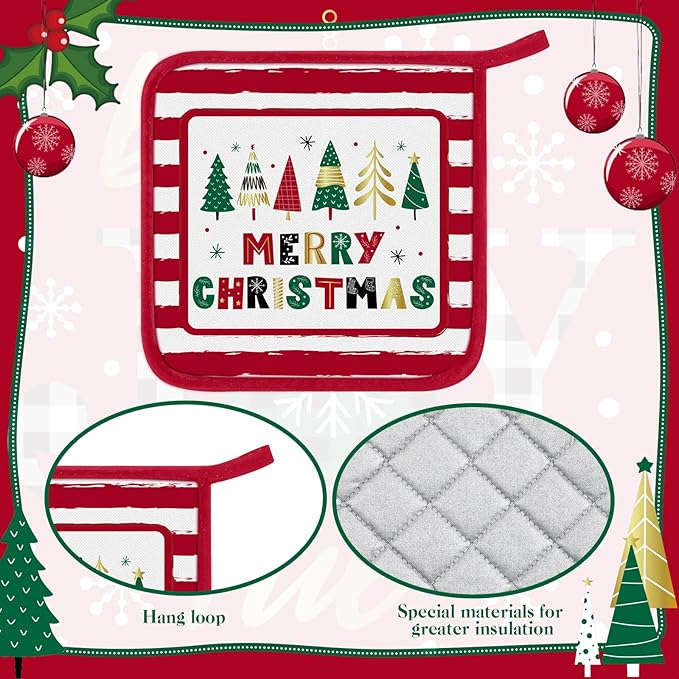 Bencailor 12 Pcs Pot Holders with Pocket Kitchen Hot Potholders Hot Pad Oven Mitts Cookie Bag Oven Gloves for Kitchen Gift Baking Cooking(Red and White,Novelty)