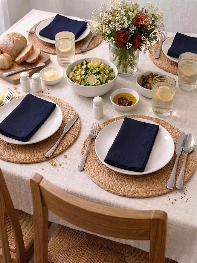 Palisa Navy Cotton Napkins Set of 4 | Premium Hemstitch Detailing Cloth Dinner Napkins 18x18 Inch | Soft Washable & Reusable Table Napkins for Everyday Use Weddings Parties Restaurants & Hotels