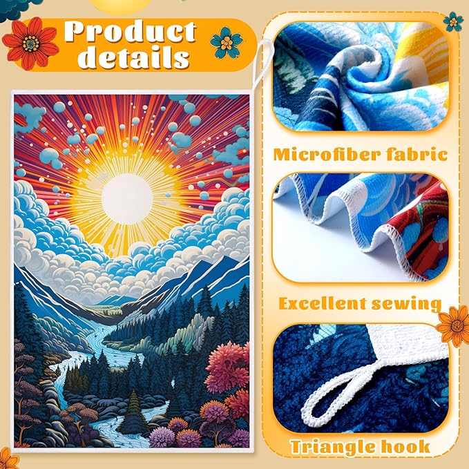 Bencailor 6 Pcs Retro Kitchen Towels 15.7 x 23.6 Inch Farmhouse Vintage Hand Towels Decorative Absorbent Dish Cloth for Bathroom Decor for Cooking Baking Cleaning (Light Color,Sunset)