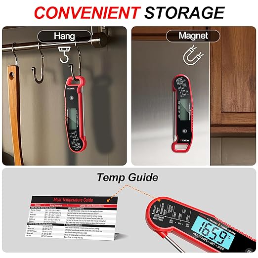 Atogou Meat Thermometer, Professional Food Thermometer, <1 Sec Instant Read, ±0.5℉ Accuracy, Thermocouple Sensor, Waterproof Digital Thermometer for Cooking, BBQ, Grill, Him Dad Birthday Gifts, Red