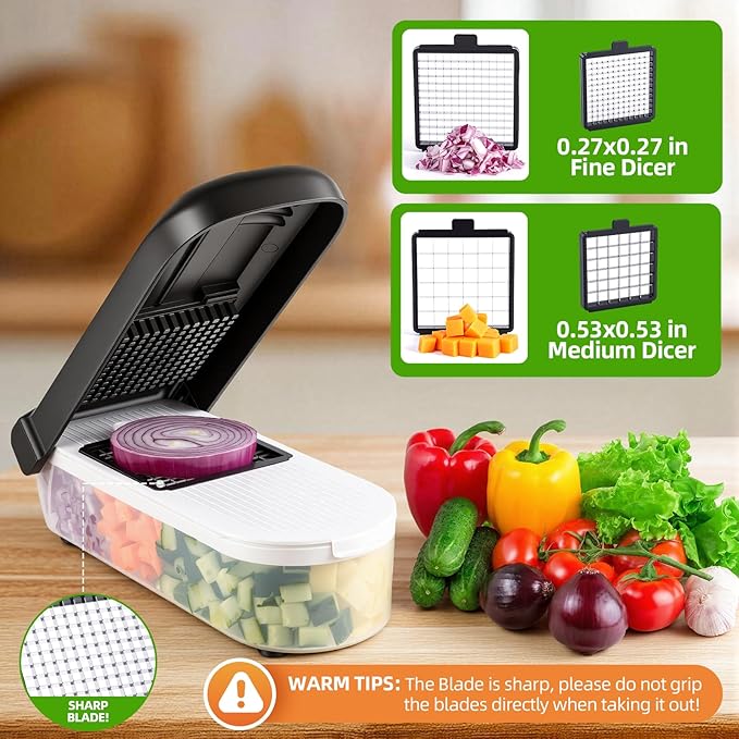 LHS Vegetable Chopper Multifunctional Food Chopper Onion Chopper Vegetable Slicer Dicer Cutter Potato Cutter Veggie Chopper with Container with Spiralizer (12 in 1, Black)