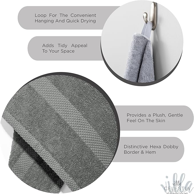 100% Cotton Hand Towel Set of 4, (16 x 28 inches) Sustainable, Soft, Highly Absorbent, Quick Drying, Combed Cotton Hand Towels Pack of 4 Ideal for Hotels, Spa, Bathroom, Dorm, Grey