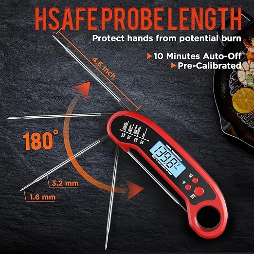 Meat Thermometer Digital, Instant Read Meat Thermometer for Grill and Cooking, Waterproof Food Thermometer for Kitchen and Outside, BBQ, Turkey, Candy, Liquids, Beef