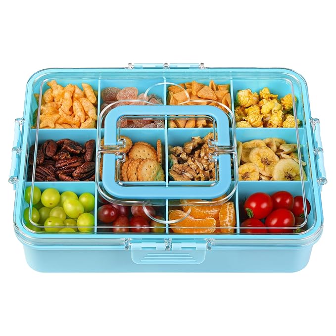 Xyptorix Snack Box Container for Kids - Adjustable 12-Compartment Snack Containers, Reusable Bento Box, Dishwasher Safe, BPA-Free, Perfect for School, Travel, Camping & Picnic, Blue, Large