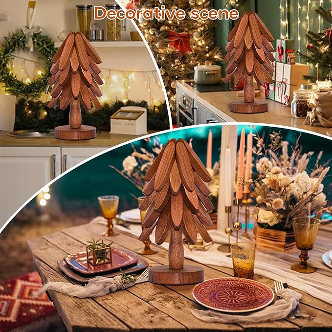 Wooden Trivets for Hot Dishes, Wooden Tree Trivet Set of 5 for Easy Storage - Suited for Hots, Pans, Bowl, Teapot, Hot Holders - Multifunctional Ornaments (Dark - 5 PCs)