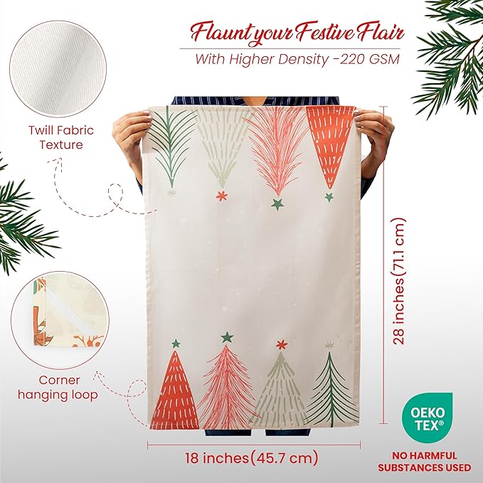 The Fine Living Co. 100% Cotton Merry Christmas Kitchen Towels, 18'x28' Set of 2 (Cherry Red & Green)