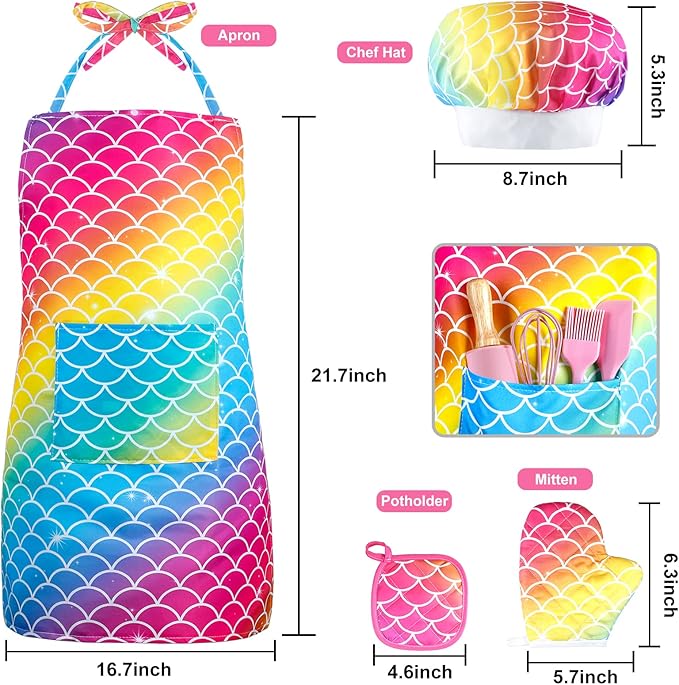 GIFTINBOX Kids Cooking and Baking Set, 54 PCS Complete Kit with Apron and Chef Hat, Real Cooking Utensils and Kitchen Accessories for Junior Chef, Ultimate Baking Gift for Girls Boys