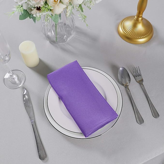 Cloth Napkins 20x20 inch Washable Polyester Dinner Napkins Soft Table Napkins for Wedding Party Dining Banquet(Purple,50PCS)