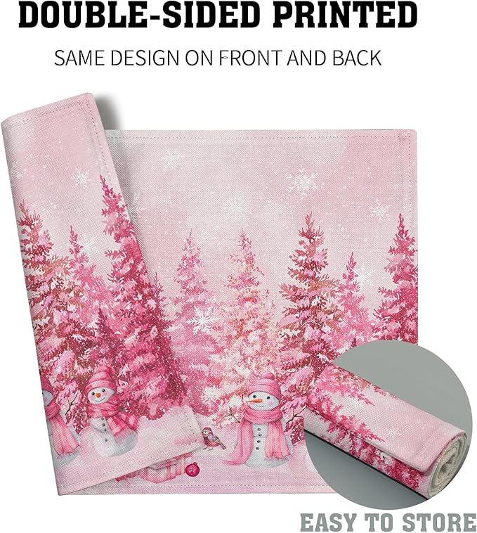 Pink Forest Placemat Set of 4 Winter Tree Linen Place Mat for Home Holiday Decor