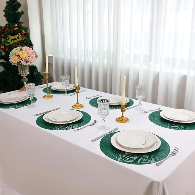 Snowkingdom Green St. Patrick's Day Placemats Set of 8, Vinyl 15 Inch Round Emerald Green Place Mats, Easter Washable Wipeable Non Slip Kitchen Dining Hollow Table Mats for Wedding Party Decor