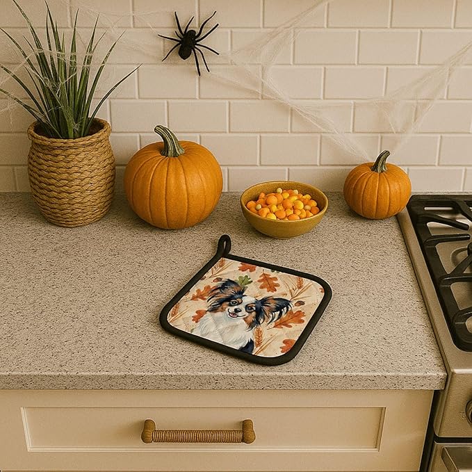 Caroline's Treasures Tricolor Papillon Heirloom Fall Pair of Pot Holders Pair 7.5x7.5 Quilted Insulated Hot Pads Decorative Kitchen Gift Made in USA
