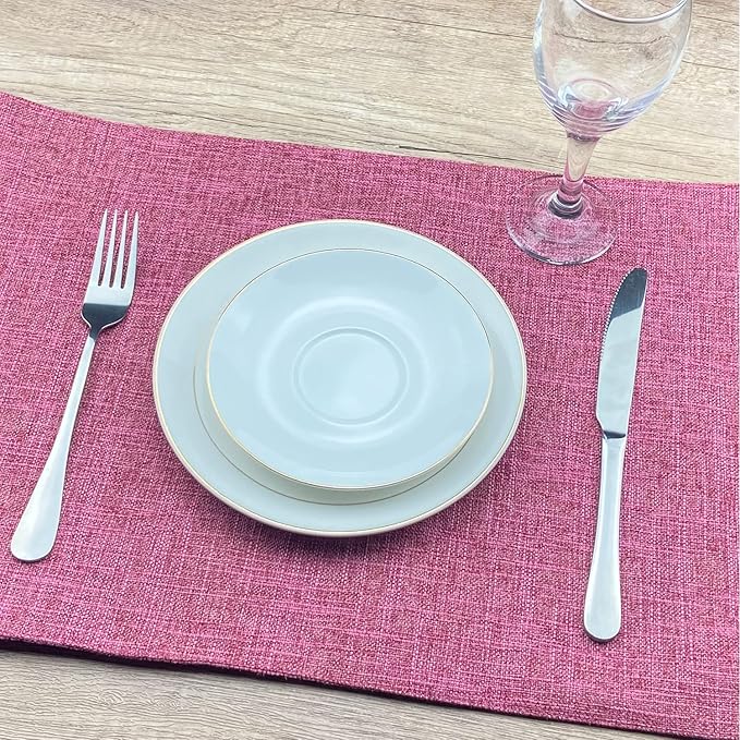 Weabetfu Cloth Placemats Set of 4 Heat Resistant Dining Table Placemmats Cotton Linen Machine Washable Kitchen Table Mats Wrinkle Free Thick Fabric Place Mat,Easy to Clean,13"x19"