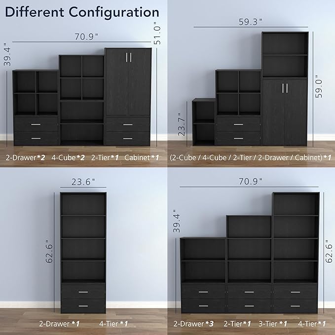 Homes: Inside + Out Apexa 2-Drawer Wooden Stackable Storage Drawers, Small Food Pantry Cabinet, Cajonera De Madera, Underbed Drawer Dorm Teen Room Decor & Bedroom, Home Office, Kitchen, Black
