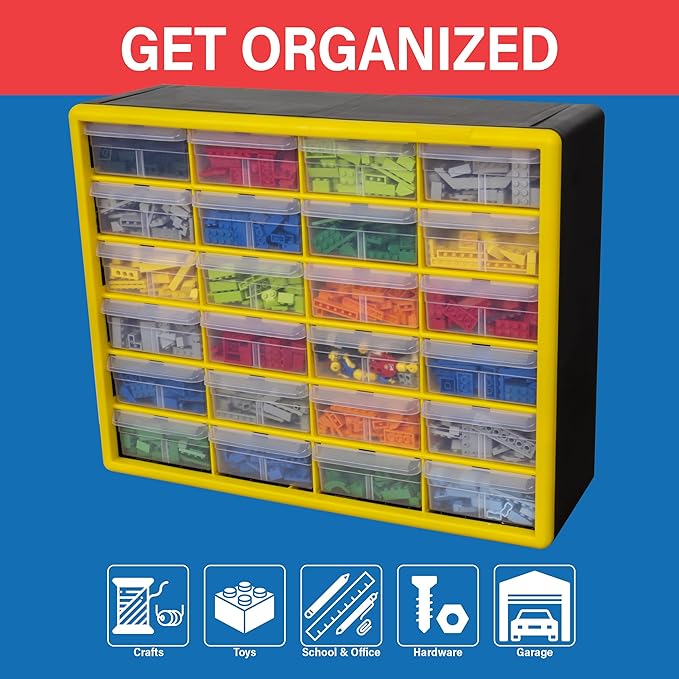 Akro-Mils 24-Drawer Plastic Drawer Storage Cabinet for Garage Organization, Bead Organizer, Building Bricks Storage, Teacher Toolbox, Makeup Organizer, 20" W x 6" D x 16" H, 10724 Black