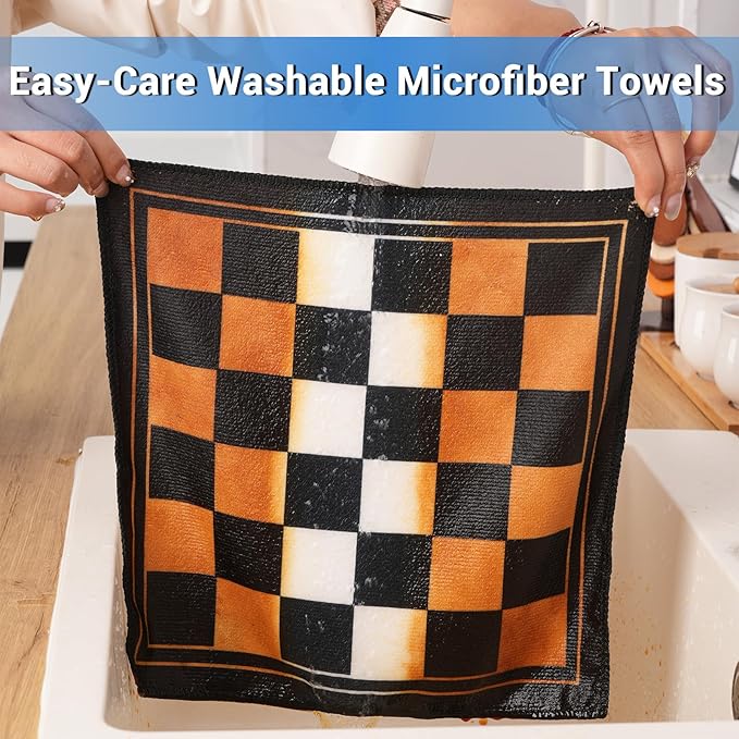 YUA Microfiber Cleaning Cloth 12 Pack,Microfiber Towels Cleaning,Microfiber Towels for Cars,Absorbent Dish Washing Cloth,Reusable Cleaning Cloths Lint Free (Black White Checker)