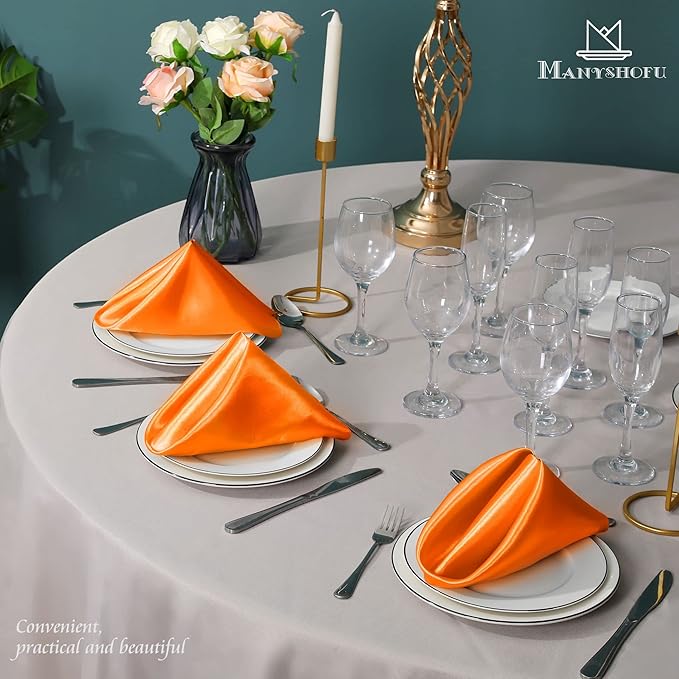 Manyshofu 50 Pieces Burnt Orange Satin Napkins - 12x12 Inches Cloth Napkins, Square Satin Fabric Napkin Set - Soft & Smooth Table Napkins for Wedding Dinner Party Lunch Banquet Restaurant Decoration