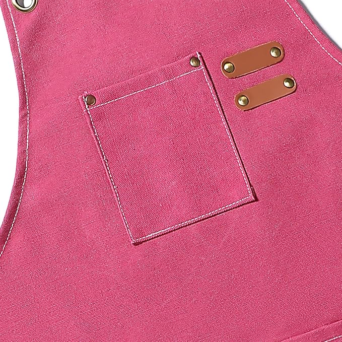 AFUN Chef Aprons for Men Women with Oversized Pockets, 16-Ounce Cotton Canvas Cross Back Heavy Duty Work Apron (Pink)
