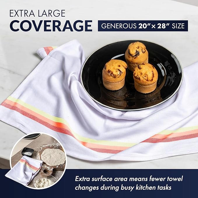 Harringdons 100% Cotton Kitchen Towels, Highly Absorbent Dish Towels for Kitchen with Hanging Loop, Large 20"x28" Washable Towels, Assorted Colors, 6 Pack