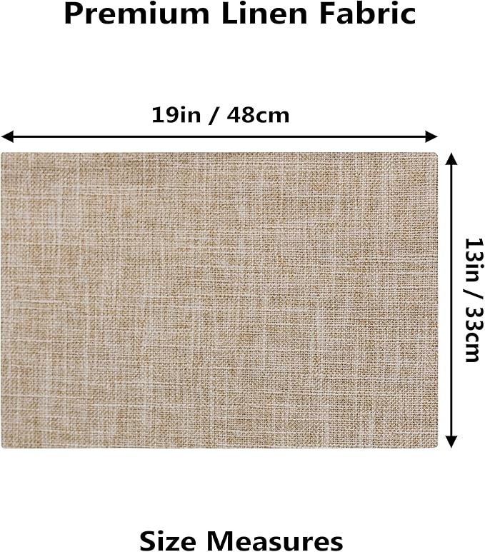 Demetex Burlap Place Mats Set of 6 Heat Resistant Linen Placemats Decorative Wipeable Fabric Table Mats for Dining Kitchen Tables, Burlap