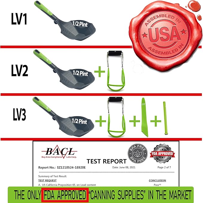 Soup Ladle and Jar Lifter -500F Heat Resistant & BPA-free. Non Scratch 8oz Ladle Spoon. Non Stick Scoop Ladel Serving Spoons for Sauce Pasta. Soup Spoons & Canning Supplies Jar Lifter by Supa Ant