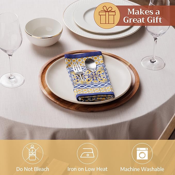 Maison d' Hermine Cloth Napkins Set of 4 100% Cotton Everyday Reusable Square Napkins Cloth Washable Dinner Party Wedding Restaurant Gifts for Mothers Day Spring/Summer (Ceramic, 18" x 18")