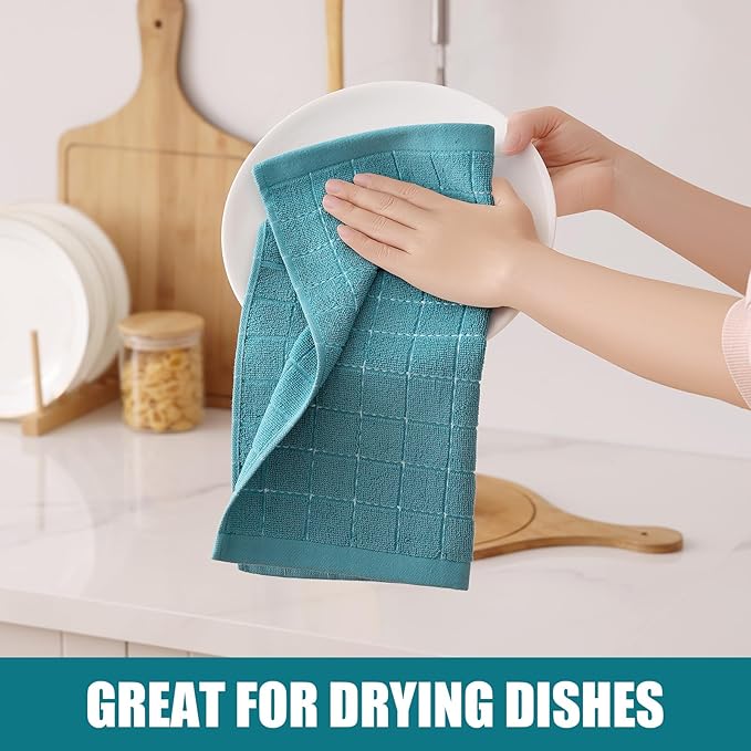 Homaxy 100% Cotton Terry Kitchen Dish Cloths, Ultra Soft and Absorbent Dish Towels for Kitchen, Suitable for Drying and Washing Dishes, 12 Pack, 12 x 12 Inches, Lake Blue