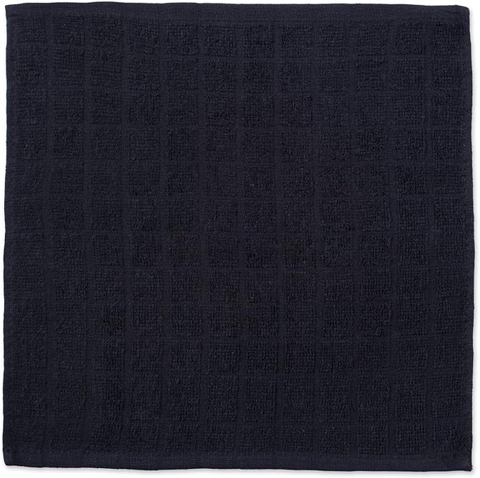 DII Basic Terry Collection Solid Windowpane Dishcloth Set, 12x12, Black, 6 Piece