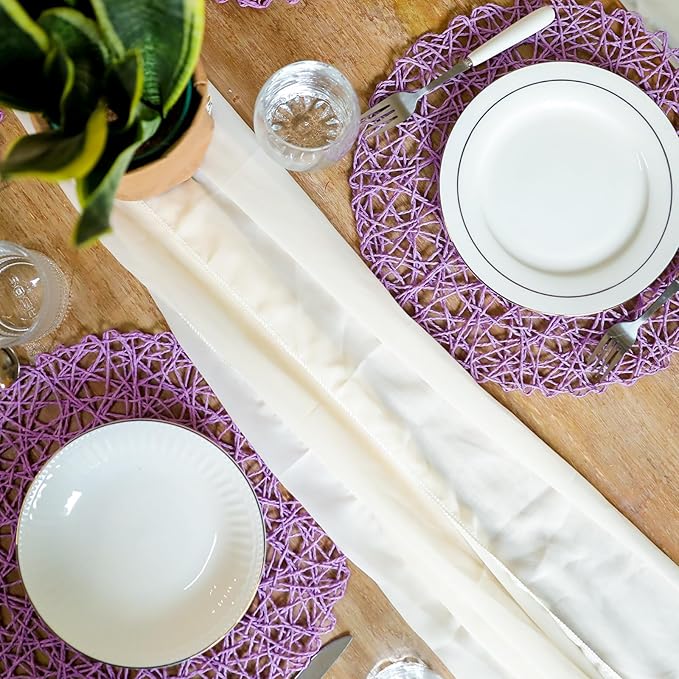AHHFSMEI Paper Braided Round Placemats Set of 12 Natural Non-Slip Heat Resistant Table Mats for Dining Tables Woven Indoor Outdoor Place mats(Purple,12)