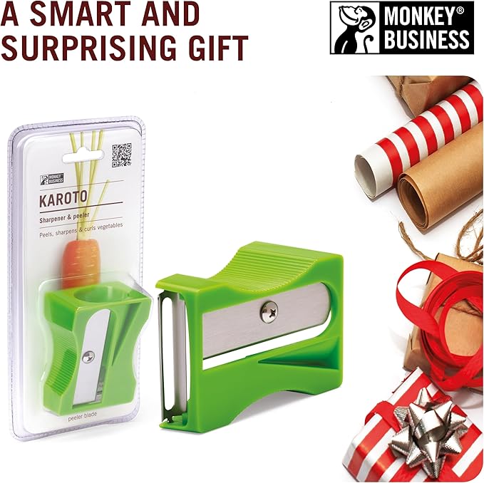 Karoto Carrot Sharpener | Vegetable Peeler | Veggie Peeler & Cucumber Peeler | Fun Kitchen Gadgets | from a Series of Unique Peelers for Kitchen | Fun Kitchen Stuff | by Monkey Business (Green)