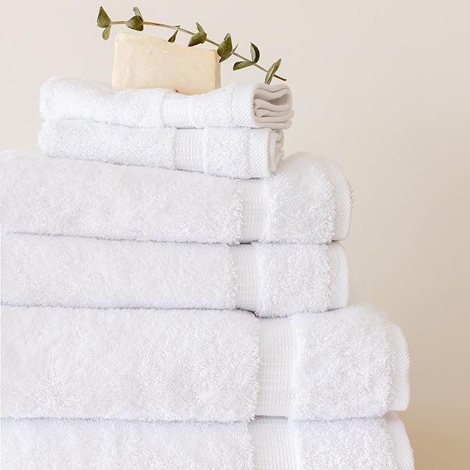 SALBAKOS 100% Turkish Cotton Bathroom Towel Set of 6 White | Premium Quality Turkish Towel Set for Gift | Hotel Collection Bath+Hand+Washcloth Towel Sets | Made in Turkey (White, 6 Piece Towel Set)