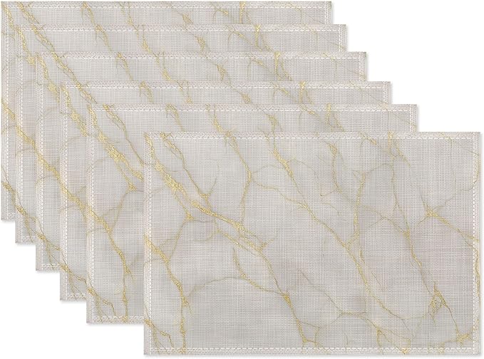 Marble Placemat Set of 6,White Gold Flowing Marble Heat Resistant Linen Table Mats for Indoor Outdoor Home Kitchen Dining Room Table 12x18Inch