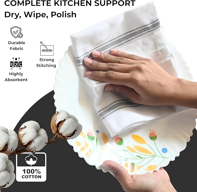 Bulk Kitchen Towels Cotton for Chefs in Commercial Restaurants - 15"X25" - 12 Pack - White Linen Tea Dish Towels - Lint Free Soft Absorbent Side Gray Striped Herringbone Weave Towles