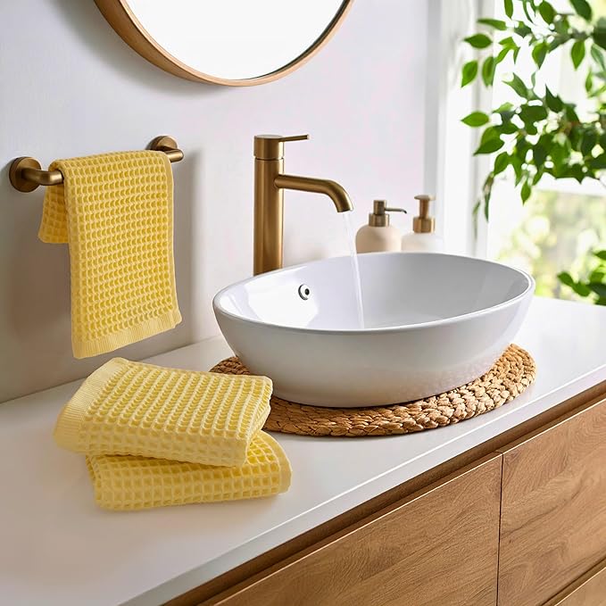 PÜSKÜL Natural 100% Turkish Cotton Waffle Kitchen Towels Set of 3 | Oeko-Tex, Premium Waffle Hand Towels for Bathroom | Soft Absorbent Quick-Dry Lint-Free Dish Towel Large 32x16 inch (3, Light Yellow)