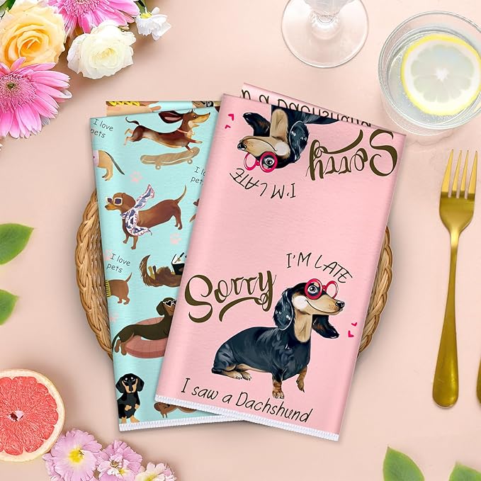 Funny Dachshund Dogs Microfiber Kitchen Towels, Soft Absorbent Hand Towel 15.7 × 23.6 Inch, Thick Dish Cloth for Party Anniversary Holiday Decoration, Housewarming Gifts for Mom