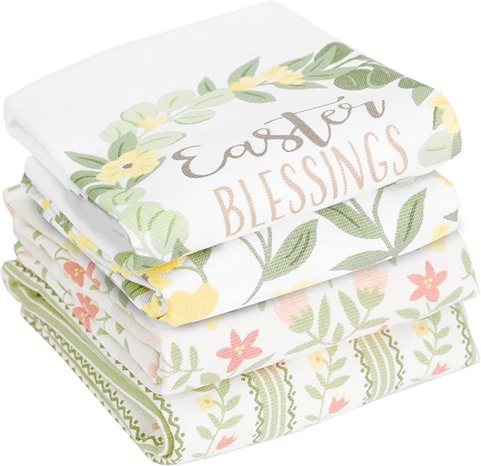 Ritz 100% Cotton Kitchen Towels, Easter Blessings Spring – 16"x26" – Absorbent Dish Towels for Drying & Cleaning – Soft & Durable (Set of 4)