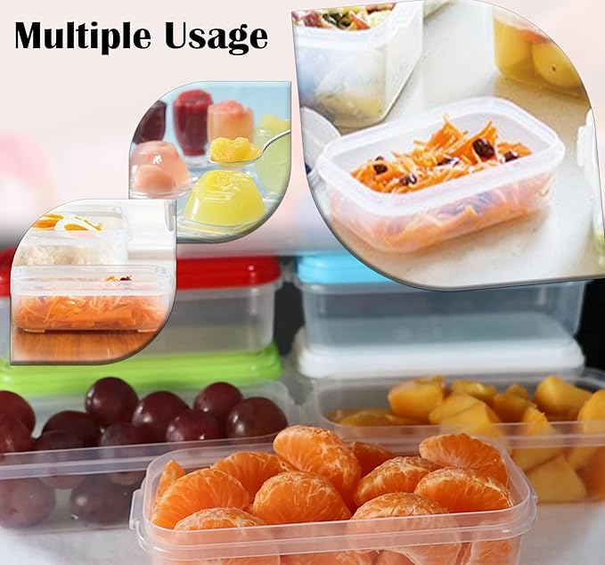 Small Plastic Food Storage Containers with Lids, 8-Pack 8oz (1 Cup / 250 ml) Rectangular Freezer Portion Containers for Leftovers, Spices & Soup, BPA-Free, Stackable, Leak-Resistant, Microwave Safe