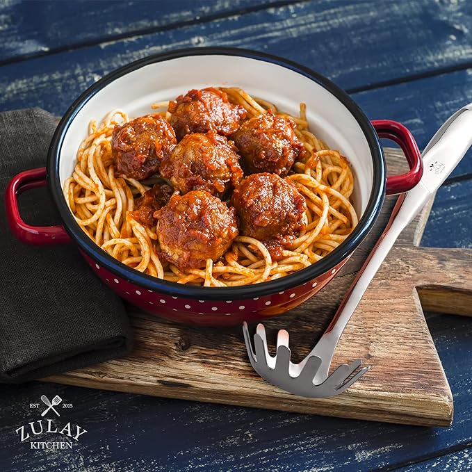 Zulay Kitchen Stainless Steel Spaghetti Spoon - 12” Pasta Spoon with Teeth & Draining Holes - Rust-Resistant Pasta Fork for Noodles & Pasta - Dishwasher Safe Utensil for Everyday Use