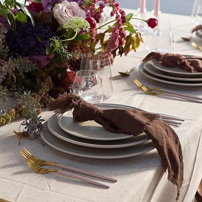24Pack Brown Cloth Napkins 17x17Inch Brown Napkins Cloth with Fringe Soft Cotton Cloth Napkins Washable Rustic Dinner Napkins Cloth for Wedding Party Dinner Table