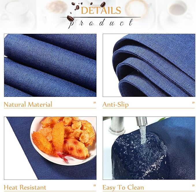 Sieral 12 Set Cloth Placemats Rectangle Dining Table Placemat Bulk 13 x 19 Inch Machine Washable Heat Resistant Cotton Linen Table Mats for Wedding Birthday Party Supplies(Dark Blue)