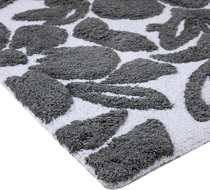 voyzz home Luxury 100% Cotton Spring Flower Bathroom Rug Mat, Extra Soft Thick Absorbent Tufted Bath Rugs, Machine Washable Plush Bath Mat for Bathroom, Shower, and Tub (20''x32'', Grey Leaf)…