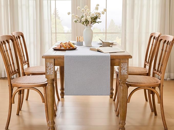 YATOJUZI Light Grey Table Runner Seasonal Summer Kitchen Dining Coffee Table Decoration 55 Inches Long Waterproof Neutral Farmhouse Rustic Table Runner Neutral Home Wedding Party Decor 16x55Inch