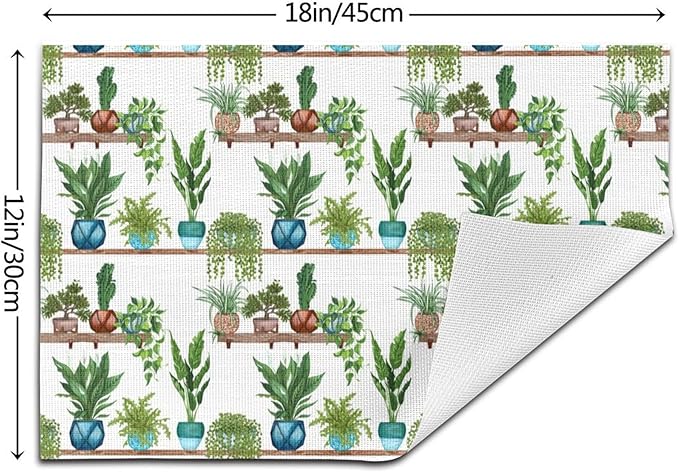 Green Plant Placemats for Dining, Green Table Mats Set of 4, Heat Resistant Place Mats for Holiday Party Outdoor Spring Summer Farmhouse Gardening Kitchen Decor