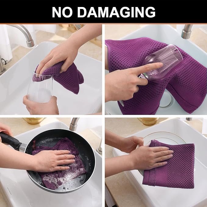 Homaxy 100% Cotton Dish Cloths, 8 Pack - 12 x 12 Inches, Waffle Weave Super Soft and Absorbent Dish Towels Quick Drying Dishcloths, Purple