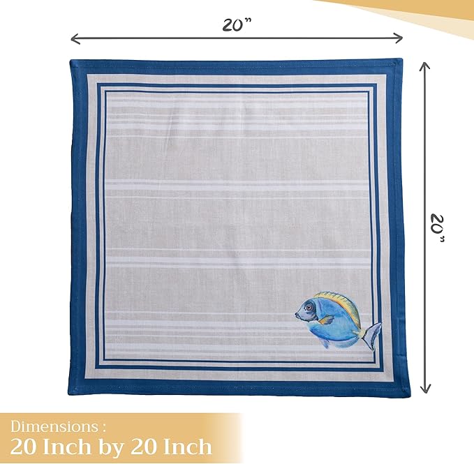 Maison d' Hermine Cloth Napkins Set of 4 100% Cotton Everyday Reusable Square Napkins Cloth Washable Dinner Party Wedding Restaurant Gifts for Mothers Day Spring/Summer (Poisson, 20" x 20")